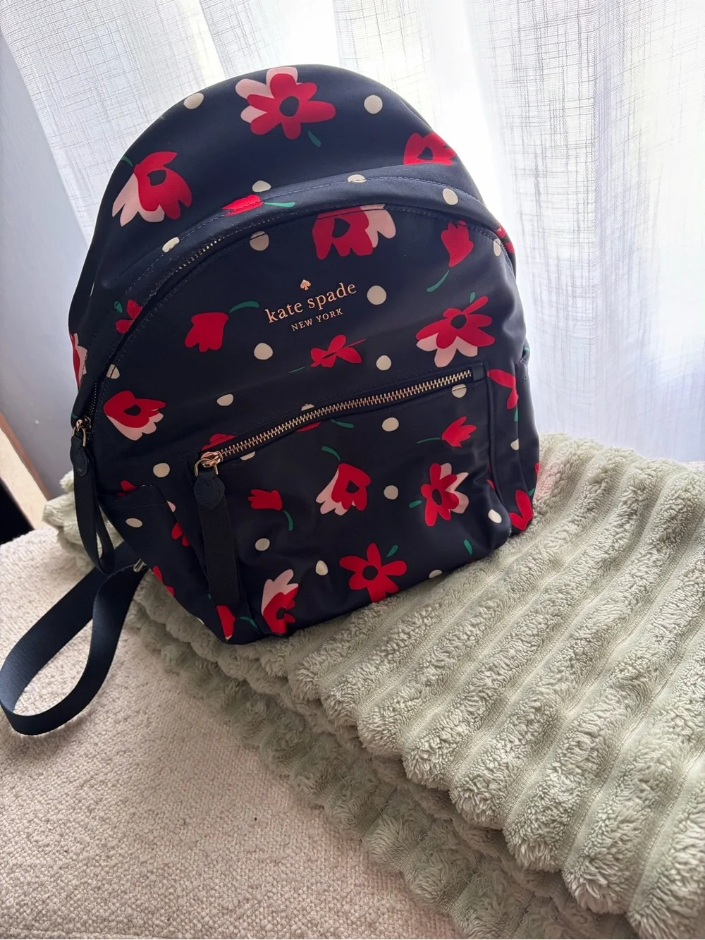 kate spade black floral polka dot mini backpack